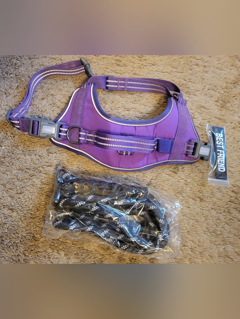 Purple Dog Harness And Leash Set- Reflective M